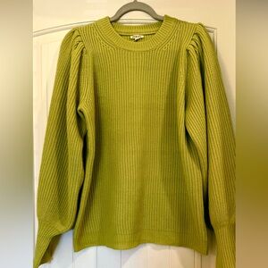 Jodilfy Sz L Knit Pullover Sweater Balloon Puff Sleeves Round Neck Bright Green